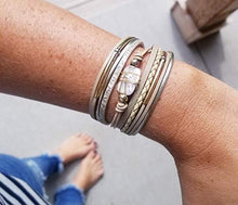 Load image into Gallery viewer, GelConnie Baroque Pearl Leather Cuff Bracelet Multi Strand Wrap Bracelets Magnetic Bohemian Bracelet for Women, Wife, Sister LPB325-Beige