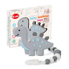 Load image into Gallery viewer, Slotic Baby Teething Toys, Dinosaur Teether Pain Relief Toy with Pacifier Clip Holder Set for Newborn Babies, Freezer Safe Neutral Shower Gift, Soft & Textured Stocking Stuffers for Boy and Girl