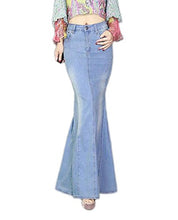 Load image into Gallery viewer, Idopy Women`s Stretchy Tight Fit Flouncing Fishtail Jeans Denim Skirt 4-6 Blue