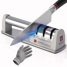 Load image into Gallery viewer, Amesser Knife Sharpener Diamond Wheel - Quickly Sharpen, Honing, Polish Kitchen Knives with 3 Stage Grit 360/600/1000, Anti·Slip Mat and Cut Resistant Glove for Safety (Light Gray)
