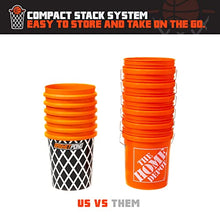 Load image into Gallery viewer, BasketPongβ’ Giant Yard Pong X Basket Ball Game with Durable Balls and Buckets - Outdoor Game for Lawn, Backyard and Beach - Set Includes 12 Buckets, 2 Basket Balls and a Carrying Bag