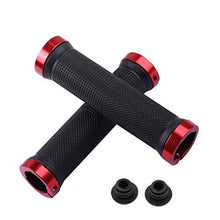 Load image into Gallery viewer, Kework Bike Grips, Double Locking Bike Bicycle Mountain Bike Handlebar Grips, Include 2 Handlebar Caps, Aluminum Alloy Lock Ring (Red)