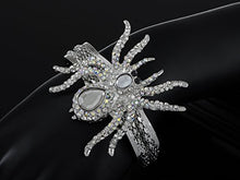 Load image into Gallery viewer, Alilang Women's Silvery Toned Clear Rhinestones White Spider Textured Halloween Bangle Bracelet