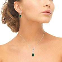 Load image into Gallery viewer, Sterling Silver Synthetic Green Quartz & White Topaz Pear-Cut Teardrop Dangling Stud Earrings & Necklace Set