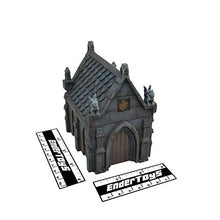Load image into Gallery viewer, Mausoleum Graveyard Scene, Terrain Scenery for Tabletop 28mm Miniatures Wargame, 3D Printed and Paintable, EnderToys