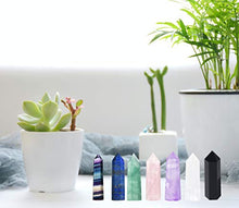 Load image into Gallery viewer, Luckeeper 7 PCS Healing Crystal Wands | 2" Amethyst, Rose Quartz,Clear Quartz,Black Obsidian,Green Fluorite, Lapis Lazuli,Rainbow Fluorite| 6 Faceted Reiki Chakra Meditation Therapy