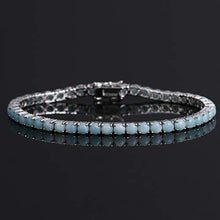 Load image into Gallery viewer, 18K White Gold Plated 5.0 Round Gemstone Tennis Bracelet, Fashion Jewelry Gift for Women and Girl -Opal and Larimar (Larimar stone)