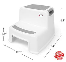 Load image into Gallery viewer, 2 Step Stool for Kids (Gray 2 Pack) | Toddler Stool for Toilet Potty Training | Slip Resistant Soft Grip for Safety as Bathroom Potty Stool & Kitchen Step Stool | Dual Height & Wide Two Step | iLove