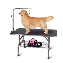 Load image into Gallery viewer, Polar Aurora Pingkay 48'' Black Heavy Duty Pet Professional Dog Show Stainless Steel Foldable Grooming Table w/Adjustable Arm & Noose & Mesh Tray