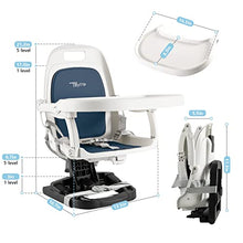 Load image into Gallery viewer, TILLYOU Foldable Baby Booster Seat with Removable Tray, Portable High Chair for Dining Table, Traveling, Adjustable 5-Position Height Baby Chair, Deep Blue