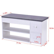 Load image into Gallery viewer, 2 Tier Shoe Rack Bench with Cushion & 2 Drawer, shamoluotuo Shoe Organizer Sponge Padded Seat, Entryway Seat Storage Shelf, Storage Cabinet Hallway Furniture, Storage Stool for Home Entryway (White)