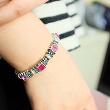 Load image into Gallery viewer, Falari Vintage Acrylic Crystal Antique Silver Stretch Bracelet Fuchsia & Pink B0002-03
