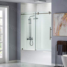 Load image into Gallery viewer, WOODBRIDGE Frameless Sliding Bathtub Door, 56"-60" Width, 62" Height, 3/8" (10 mm) Clear Tempered Glass, Brushed Nickel Finish, Designed for Smooth Door Closing and Opening. MBSDC6062-B4