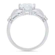 Load image into Gallery viewer, Clara Pucci Heart Cut Irish Celtic Claddagh Solitaire Engagement Wedding Promise Ring in Solid 14k White Gold, 1.4CT, Size 7