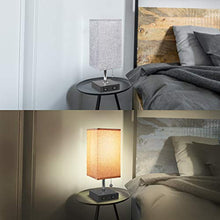Load image into Gallery viewer, USB Table Lamp, Aooshine Bedside Table Lamps with 2 Useful USB Charging Ports, Solid Wood Nightstand Lamp with Grey Fabric Shade, Ambient Light Perfect for Bedroom, Living Room, Study Room (Pack of 2)