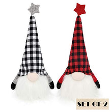 Load image into Gallery viewer, EDLDECCO Christmas Gnome with Light Timer 12 Inches Set of 2 Plaid Buffalo Check Nisse Figurine Plush Swedish Nordic Tomte Scandinavian Elf X'Mas Holiday Party Home Decor Ornaments (Red & Black)