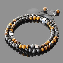 Load image into Gallery viewer, Long Beaded Necklace for Men Natural Stone Statement Jewelry Hematite Tigers Eye Labradorite Lava