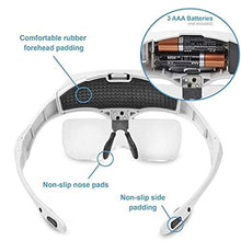 Load image into Gallery viewer, Pstars LED Illuminated Headband Magnifier with Bonus Cleaning Cloth and 5 Detachable Lenses 1X, 1.5X, 2X, 2.5X 3.5X Hands-Free Head Worn Lighted Magnifying Glass