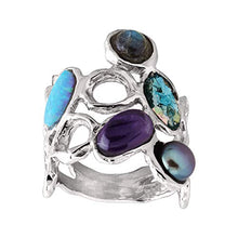 Load image into Gallery viewer, Silpada 'Stone's Throw' Natural Labradorite, Roman Glass, Amethyst Ring in Sterling Silver, Size 6