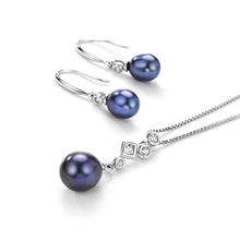 Load image into Gallery viewer, Mints Black Freshwater Pearl Jewelry Set Sterling Silver Necklace and Earrings Set Fine Jewelry for Women