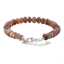 Load image into Gallery viewer, NirvanaIN Mocha Moonstone Bracelet, Gemstone Beads Bracelet Chocolate Moonstone Bracelet Gift for Her Brown Beaded Bracelet with Sterling Silver Chain