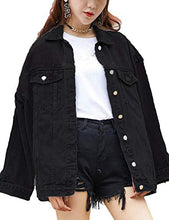Load image into Gallery viewer, Omoone Women's Oversized Mid Long Denim Jacket Jean Biker Coat (0199-Black-XS)