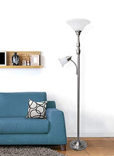 Load image into Gallery viewer, Elegant Designs LF2003-BSN 2 Light Mother Daughter White Marble Glass Floor Lamp, Brushed Nickel