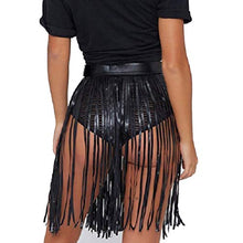 Load image into Gallery viewer, Fenyong Leather Fringe Skirt Tassel Hip Scarf Summer Beach Belts for Women Black