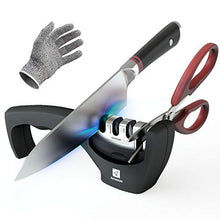 Load image into Gallery viewer, Amesser Handheld Professional Knife Sharpener - 4 Stage sharpeners with Anti·Slip Mat, Quickly Sharpening and Honing Non·Serrated Blades, Suitable for Scissors, Cut Resistant Glove Included (Black)