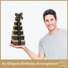 Load image into Gallery viewer, Happy Birthday Tower Gift Basket, Gourmet Nuts & Dried Fruits + Black Ribbon (12 Assortments) Arrangement Platter, Care Package Variety, Healthy Food Tray, Kosher Snack Box for Women Men Adults