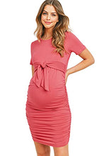 Load image into Gallery viewer, LaClef Maternity Short Sleeve Bodycon Dress with Tie Front, Side Ruched (Dark Rose, X-Large)