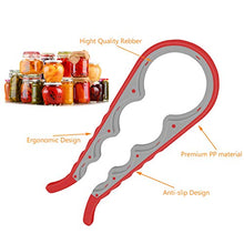Load image into Gallery viewer, Jar Opener, 5 in 1 Multi Function Can Opener Bottle Opener Kit with Silicone Handle Easy to Use for Children, Elderly and Arthritis Sufferers (Apple Red)