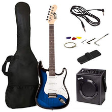 Load image into Gallery viewer, RockJam Electric Guitar Superkit with 10-watt Amp, Gig Bag, Picks & Online Lessons 6 String Pack, Right, Blueburst, Full (RJEG03-SK-BB)