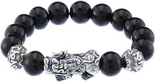 Load image into Gallery viewer, Feng Shui Pixiu Black Obsidian Wealth Bracelet, Feng Shui Decoration, Dragon Attract Good Luck and Wealth Jewelry Adjustable Elastic for Men Women Black Silver 5 Pcs