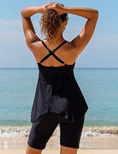 Load image into Gallery viewer, Firpearl Women's Black Bathing Suit Tops Flowy Swimsuit Crossback Plus Size Tankini Top US16 Black
