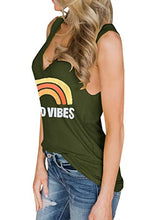 Load image into Gallery viewer, Women Tank Tops Good Vibes Graphic Tee Long Rainbow Ribbed V Neck Henley Shirts (Pink, Large)