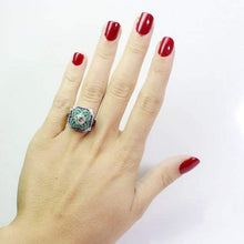 Load image into Gallery viewer, Yuren 925 Sterling Silver Vintage Emerald Ring Blue Sapphire White Topaz Ring Women Wedding Fashion Jewelry Size 6-10 (US Code 10)