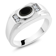 Load image into Gallery viewer, Gem Stone King 1.25 Ct Oval Black Onyx White Created Sapphire 925 Sterling Silver Men's Ring (Size 11)