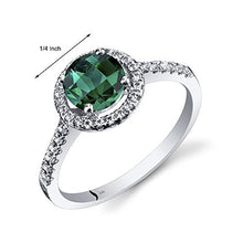 Load image into Gallery viewer, 14K White Gold Created Emerald Halo Ring Round Checkerboard Cut 1.00 Carats Size 6