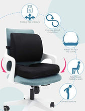 Load image into Gallery viewer, Coccyx Seat Cushion & Lumbar Support Pillow for Office Chair, Car, Wheelchair Memory Foam Chair Cushion for Sciatica, Lower Back & Tailbone Pain Relief Desk Pad with Adjustable Strap 3D Washable Cover