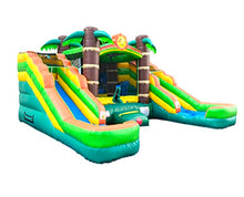 Load image into Gallery viewer, Crossover Tropical Inflatable Bounce House Double Slide 16.5 x 15 x 11 Foot - Big Inflatable Water Slide Bouncer House Combo for Kids - Outdoor Party Bounce House with Blower, Stakes, & Storage Bag