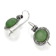 Load image into Gallery viewer, Stera Jewelry Antique Style Round Green Aventurine Earrings with Ornate Floral Design & Secure Backs