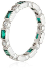 Load image into Gallery viewer, Platinum-Plated Sterling Silver Created Emerald All-Around Band Ring set with Swarovski Zirconia Accents, Size 8