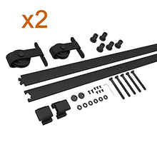 Load image into Gallery viewer, JUBEST Double Barn Door 72 x 84 in with 13FT Hardware Kit, 2 Sets of 36x84 in Clear Tempered Glass Aluminum Frame Barn Door,Pocket Interior Door, Easy Assembly,Black Top-Mounted Hardware