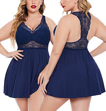 Load image into Gallery viewer, Avidlove Women Lace Modal Sleepwear Plus Size Chemises Sexy Full Slip Babydoll Nightgown Navy Blue