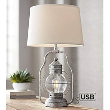 Load image into Gallery viewer, Bodie Rustic Industrial Table Lamp with USB Charging Port Nightlight Antique LED Edison Distressed Silver Off White Linen Shade for Living Room Bedroom Bedside Nightstand Office - Franklin Iron Works