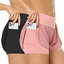 Load image into Gallery viewer, Star Vibe Workout Athletic Gym Yoga Shorts for Women Quick-Dry High Waisted Running Shorts with Zip Pockets and Liner 2 in 1 2 Pack Black/Pink M