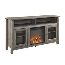 Load image into Gallery viewer, Walker Edison Furniture Company Rustic Wood and Glass Tall Fireplace Stand 64" Flat Screen Universal TV Console Living Room Storage Shelves Entertainment Center, 32 Inches, Gray Wash