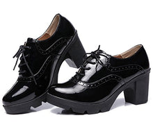 Load image into Gallery viewer, DADAWEN Women's Classic T-Strap Platform Mid-Heel Square Toe Oxfords Dress Shoes Black US Size 6.5