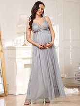 Load image into Gallery viewer, Ever-Pretty Women's Maxi A-line Sleeveless Lace V-Neck Maternity Photography Dresses Gray US12